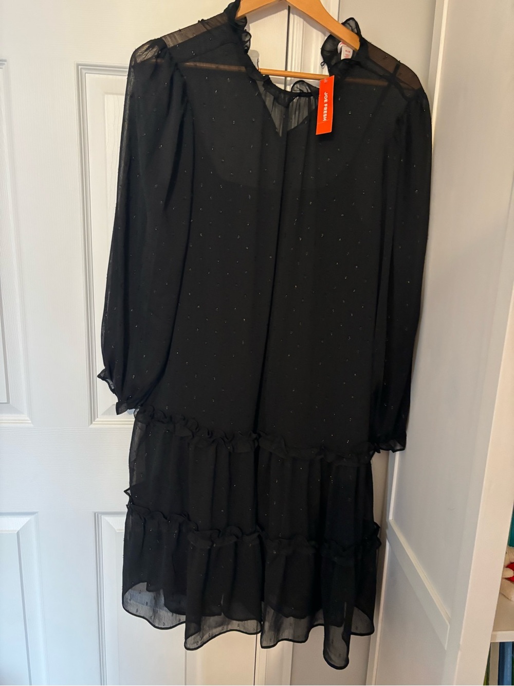 Black Sheer Ruffle Tiered Dress with Subtle Sparkle size M